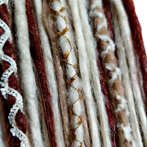 Mulberry Cider Dreadlock Extensions - Set of 50 Double-Ended Strands with Color Variety in Blondes, Copper, and Burgundy