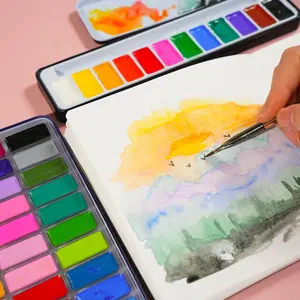 Premium Solid Watercolor Paints Kit 12/24/36 Colors, Portable Travel Drawing Set with Brushes for Outdoors & Artistic Expression, Artist Materials