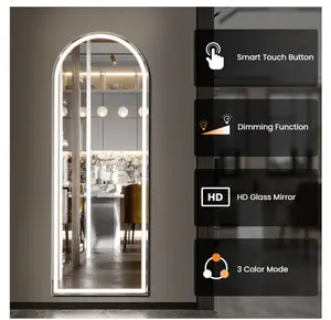 60"x16" LED Arched Full Length Mirror with Aluminum Frame Polished Glass for Outdoor Bedroom Living Room Decor Decorative