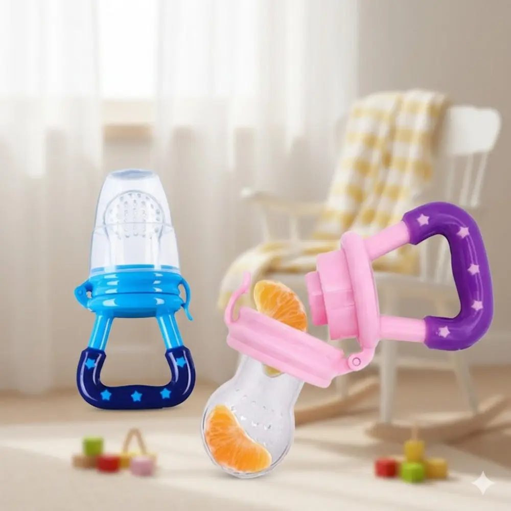 Baby Feeder Pacifier Safe Fruit Feeder with Detachable Bite-Resistant Guard, Easy-Clean Teething Toy for Fresh Fruit, Portable Anti-Choking Teether for On-the-Go, Must-Have Weaning Tool with Antimicrobial Design, Cute Feeding
