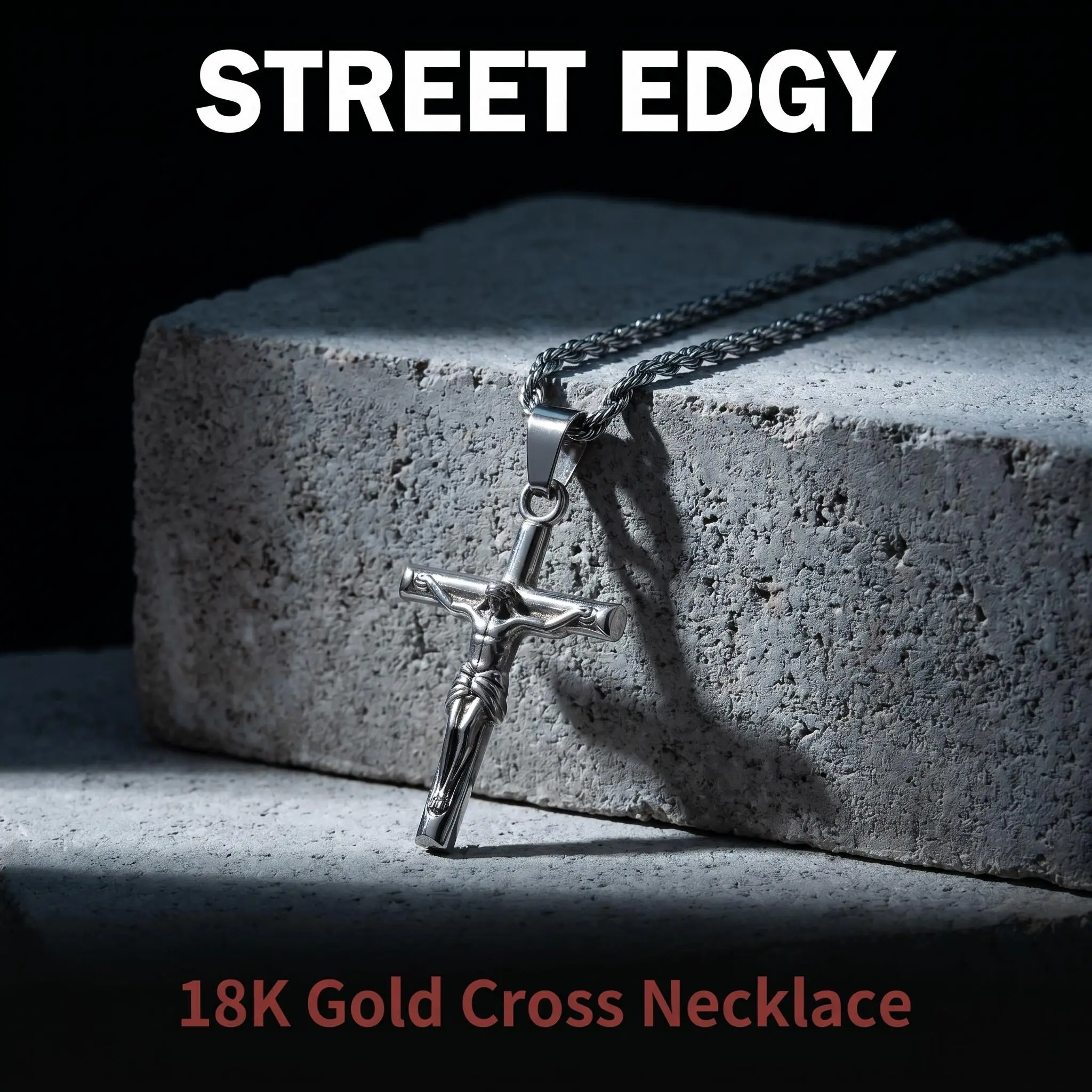 18K Cross Necklace with 56cm Twist Chain, 3cm × 2cm Jesus Crucifix Pendant. Unisex, hypoallergenic and skin-friendly, nickel-free and lead-free, the delicate Jesus cross pendant features a versatile style . A perfect gift for your loved one.