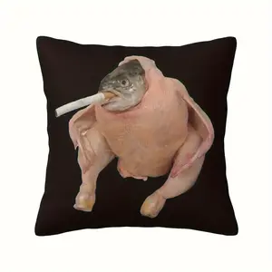 1pc Smoked Chicken Fish Smoked Salmon-Like Fish Print Retro Cushion Cover - Large 18"x18" (45x45cm) Smoked Salmon Scale Pattern Pillow Case, 100% Polyester with Invisible Zipper Closure, Machine Washable for Sofa Bed Decor - Unique