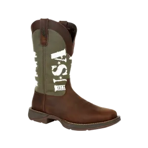 Durango Men's Rebel Army Green USA Print Square Toe Boot DDB0313
