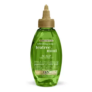 OGX Extra Strength Refreshing + Invigorating Teatree Rosemary Mint Dry Scalp Treatment with Witch Hazel Astringent to Help Remove Scalp Buildup, Paraben-Free, Sulfate Surfactant-Free, 4 fl oz