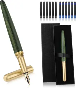 Luxury Wooden Fountain Pens Set, Fine Nib Wood Fountain Pen Vintage Wooden Pen with 12 2.6 Mm Ink Cartridges and Gift Box for Journaling Business Office Supplies(D) Amaxiu