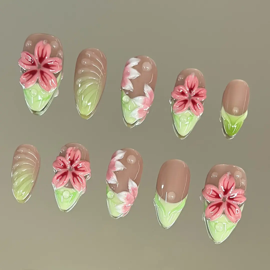 NailVesta MINT PETAL – 100% Handcrafted 3D Press-On Nails | Reusable, Long-Lasting, Salon-Quality