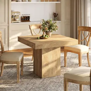 LITTLE TREE 39-Inch Square Dining Table for 4, Farmhouse Small Kitchen Dinner Eating Table with Sturdy Pedestal Base, Wooden Dining Room Furniture for Dining Room, Kitchen, Apartments