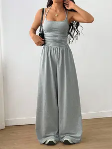 Women's Summer Casual Wrap Vest Jumpsuit, Loose-Fitting Wide-Leg Design, Perfect for Daily Wear & Travel, Stylish Comfortable