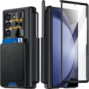for Samsung Galaxy Z Fold 6 Wallet Case [Hinge Protection & Pen Slot] [Slide Camera Cover] [Built-in Screen Protector] 15FT Military Shockproof Detachable Card Holder Case for Galaxy Z Fold 6