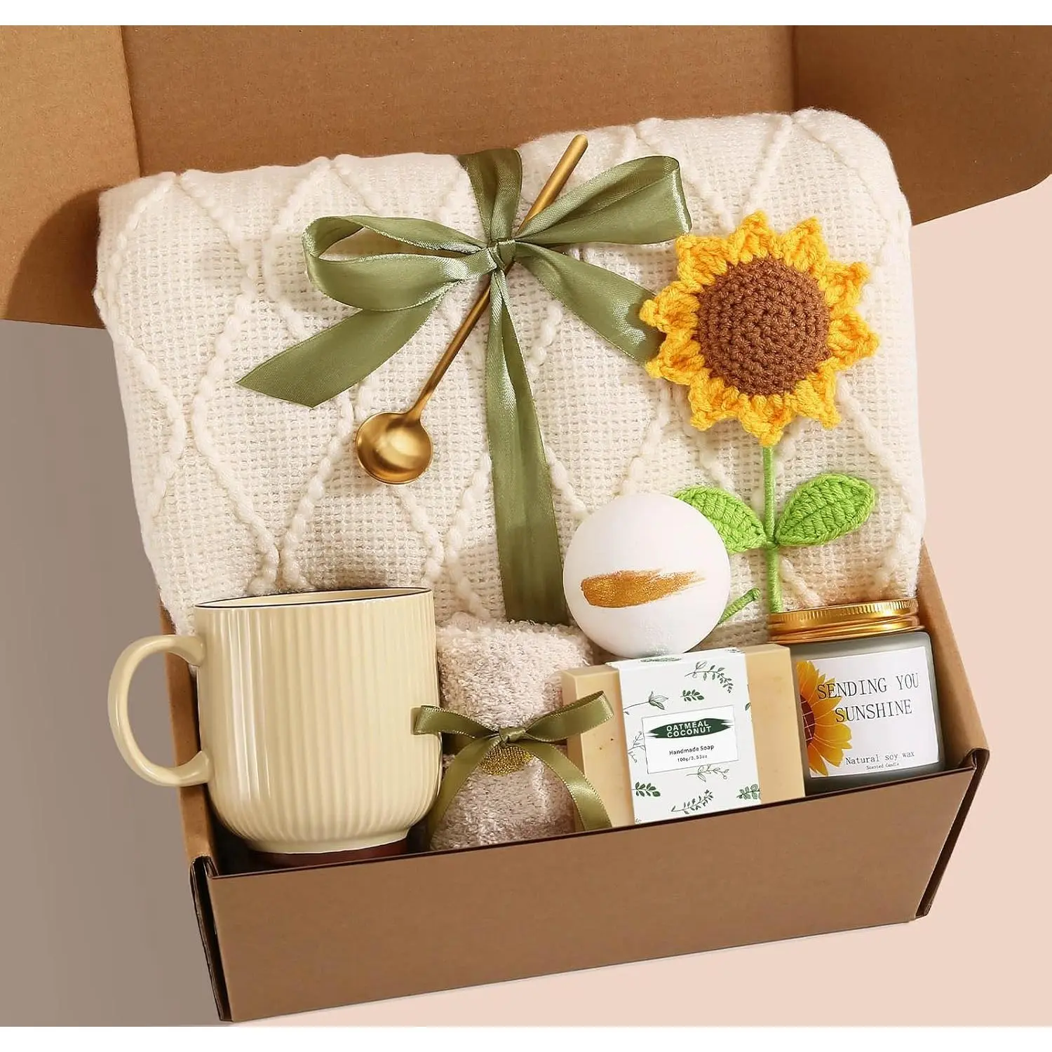 Self Care Gifts for Women Birthday Gift Basket, Sending Sunshine Care Package Get Well Soon Spa Gift Basket, Thinking of You Christmas Birthday Gifts for W