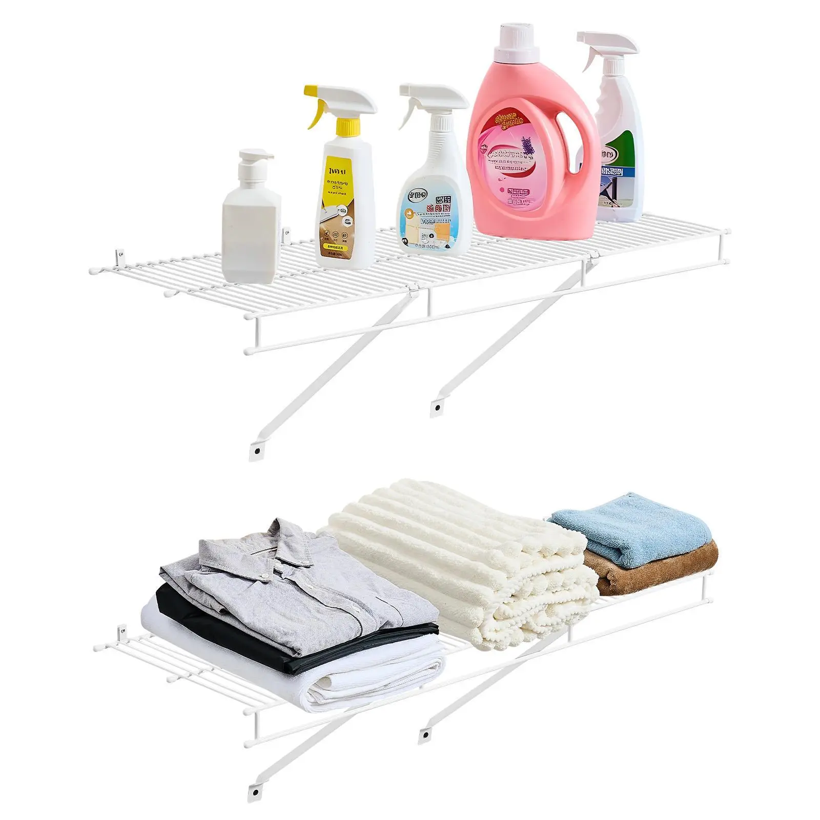 VEVOR Wire Shelf Kit, 3 ft, Set of 2, Wall Mounted Wire Shelves, Heavy-Duty Carbon Steel Hanging Shelf, Floating Wall Storage Shelves with Dip Coating, for Closet, Bedroom, Living Room, Office, Pantry