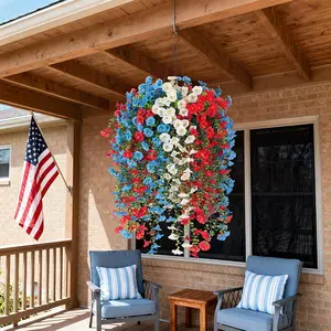6-Pack Outdoor Artificial Hanging Baskets, Blue Fake Plants, UV-Resistant Realistic Greenery, Patio Porch Garden Decor, Artificial Hanging Flowers, Artificial Mixed Flower, Artificial Decorative Flowers