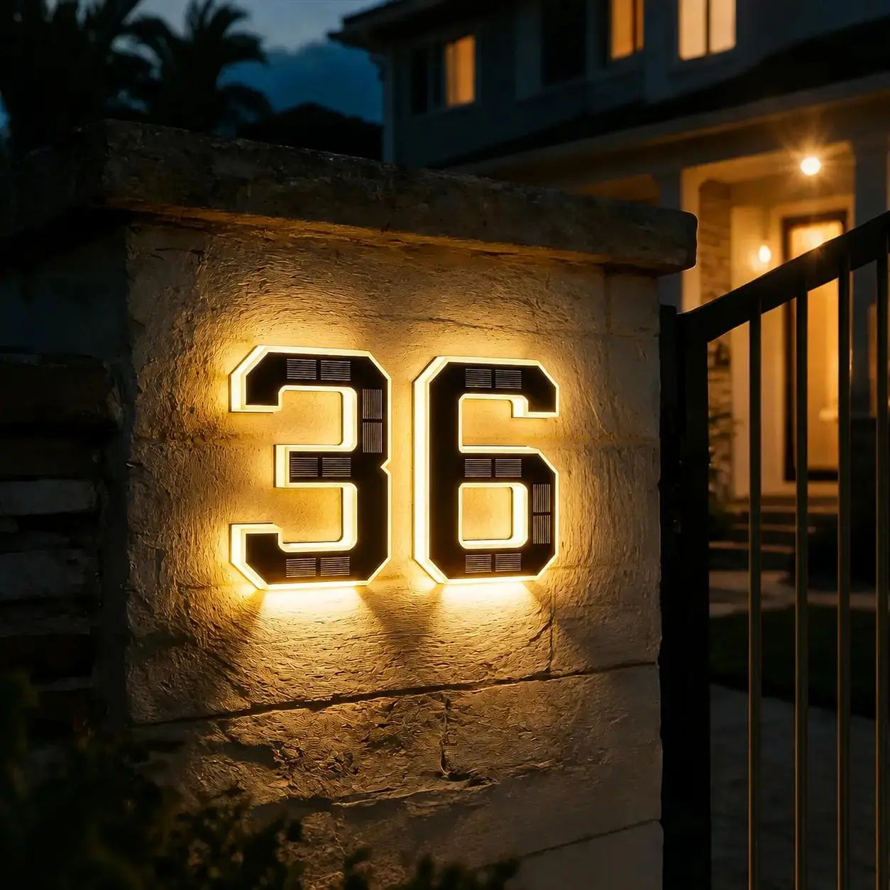 6.7 Inch Solar LED House Numbers - Waterproof Outdoor Address Signs, Multiple Style Options, Backlit Illuminated Exterior Modern House Numbers Light