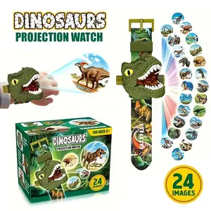 Dinosaur Projector Watch for Kids 24 Dino Images Interactive Teaching Toy Cool Birthday Christmas Gift STEM Learning Electronic Watch Adjustable Strap Eye Friendly LED Flashlight Early Learning Educational Novelty Wristwatch