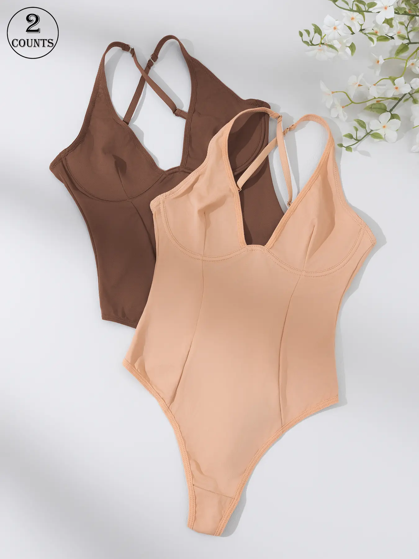 2/3 Pack/6 colors, Basic, Minimalist, Aesthetic, Style, Women's deep V cross back tight-fitting bodysuit No chest pad, adjustable thin straps, High waist, large open back thong design, Can be worn as innerwear, for dates, casual shapewear bodysuit