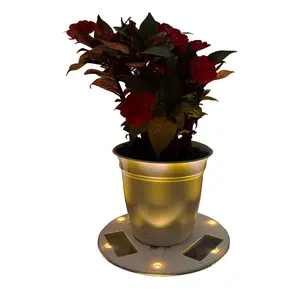 10.5 in. Outdoor Planter Pot Base Stand With Solar Uplight Accent for Deck Pathway Patio and Walkway