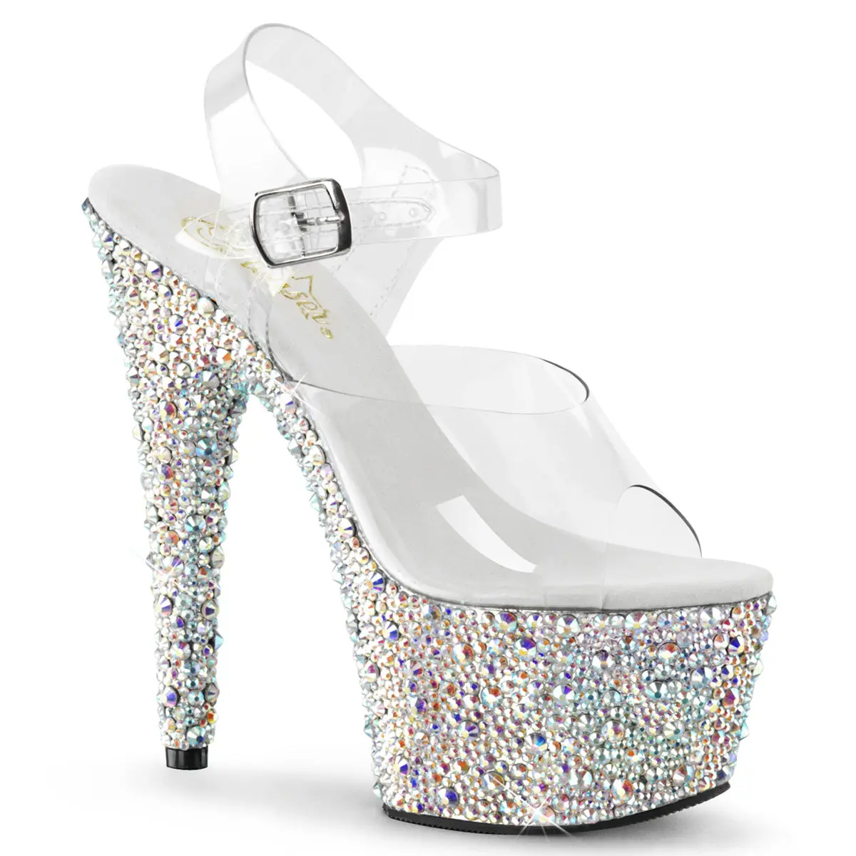 Women's Elegant High Heeled Sandals - 708MS 7" Ankle Strap Platform Heels, 2.75" Platform, Rhinestone Decor, Multi-Sized for Special Occasions