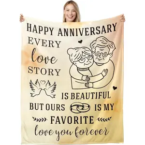 Anniversary Blanket for Wife, Wedding Gifts for Women Throw Blanket for Couple, Happy Anniversary Blanket