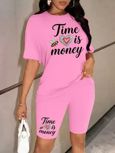 Personalized print pattern Women's Summer Casual 2-Piece Leisure Sports Set Workout Sets, Stylish Print Comfortable for Daily Wear, Trendy Ladies Fashion Must-Have