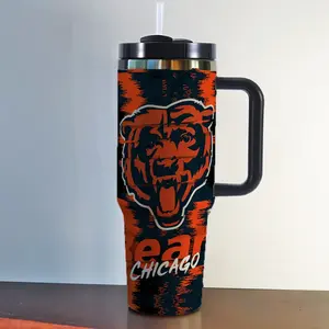 Chicago Football 40oz Tumbler with Handle, Team-Inspired Insulated Travel Mug, Football Fan Gift