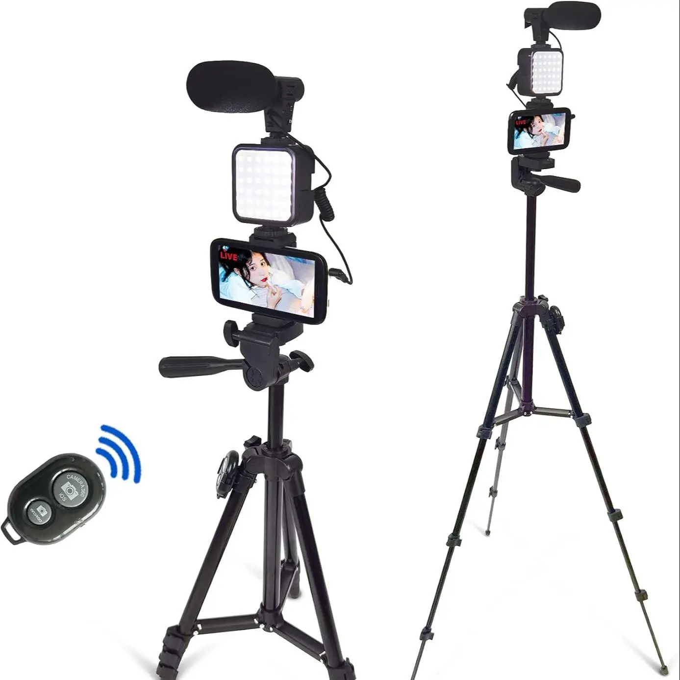 Smartphone Video Kit, Video Blog Kit, Vlogging Kit with Microphone Photographic Selfie Fill Light Tripod, 50 Inch Extendable Phone Clip Remote Control Compatible with iPhone/Smartphone/Cameras, Photoshoot Accessories, Videography Equipment