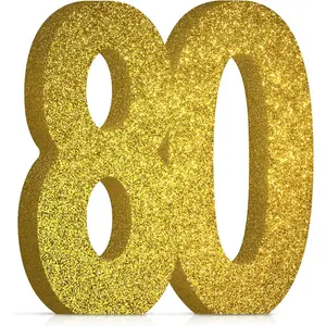 Gold Glitter 80th Birthday & 80th Anniversary Decorations for Men and Women, Birthday Party Centerpieces Table Topper for Party Table Decorations