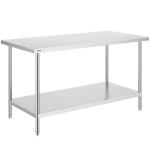 VEVOR Stainless Steel Prep Table, 30 x 60 x 34 Inch, 910 lbs Load Capacity, Heavy Duty Metal Worktable with 3 Adjustable Height Levels, Commercial Workstation for Kitchen Garage Restaurant Backyard