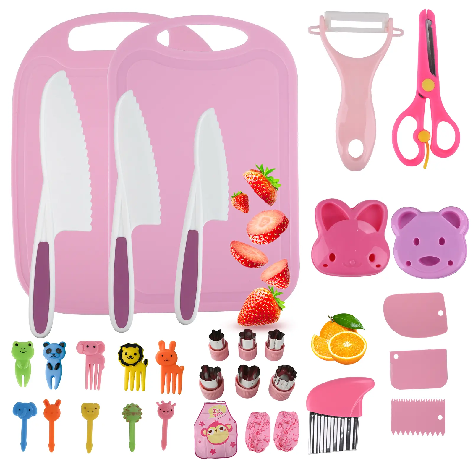 BOBOME 32 Pcs Kitchen Knife Set for Vegetables, Fruits, Cheese, and Other Foods with Safe Grip Handles - Durable PP Material for Kids Utensils Kitchenware