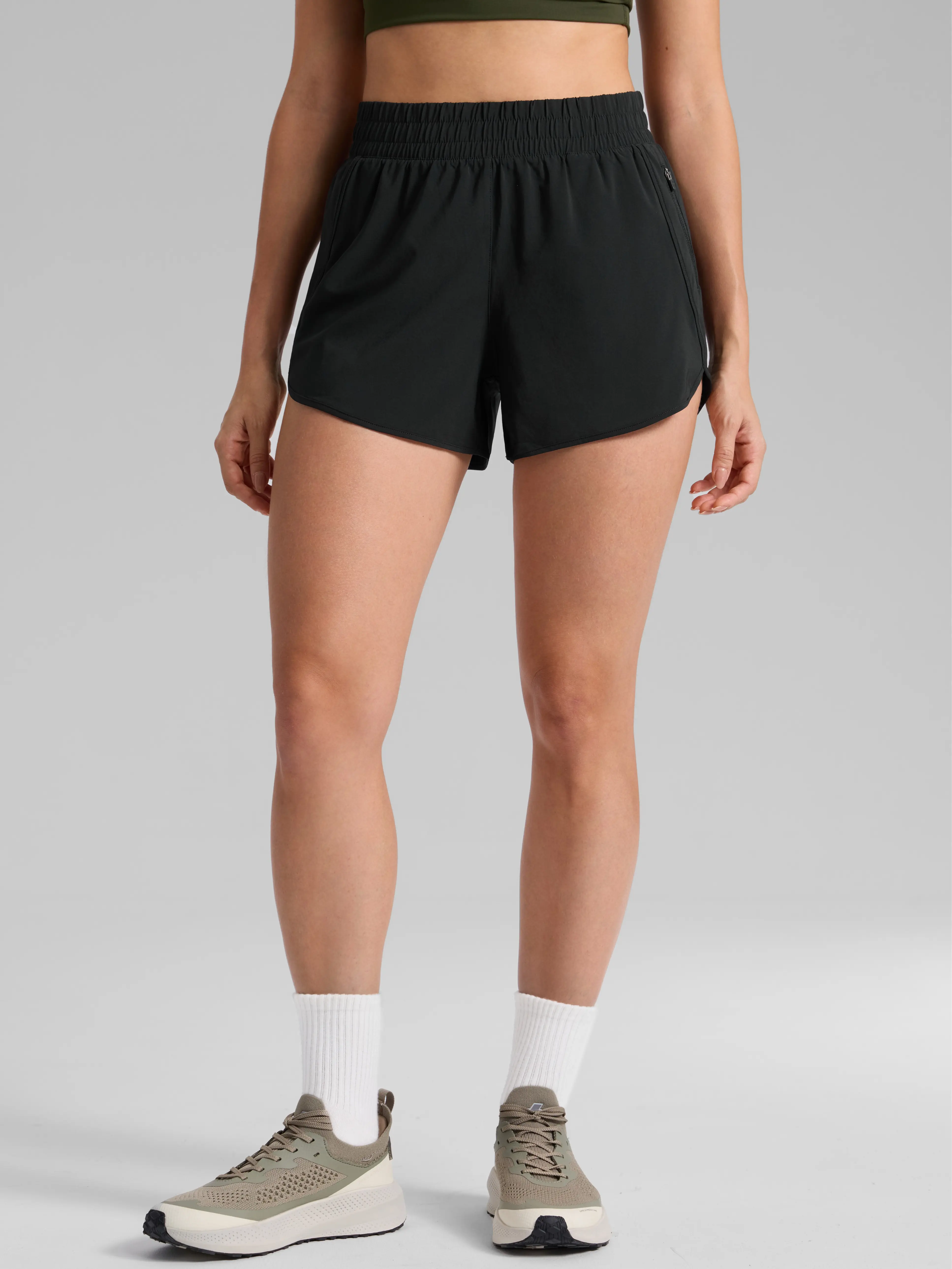 CRZ YOGA Womens High Waisted Running Shorts Mesh Liner 3'' Dolphin Quick Dry for Athletic Gym Track Workout  with Zip Pocket