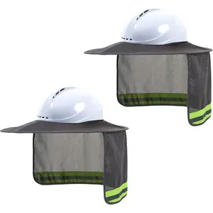 High Visibility Hard Hat Sun Shade Full Brim Neck Shade with Reflective Strip for Men Women Grey 2 Pack (Hard Hat Not Included)