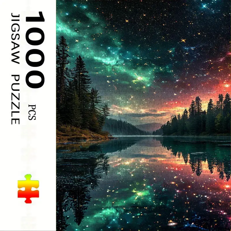 1000 Piece Large Paper Puzzle Set, Aurora Forest Theme, DIY Home Decoration, Art Puzzles Gift, Engaging Fun & Interactive Fun, No Frame Included, Large Size