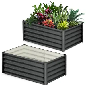 2pcs 6*3*1.5FT Galvanized Raised Garden Bed, Outdoor Bottomless Drainage Planter Boxes, Large Metal Raised Garden Kits for Vegetables Flowers, Gray