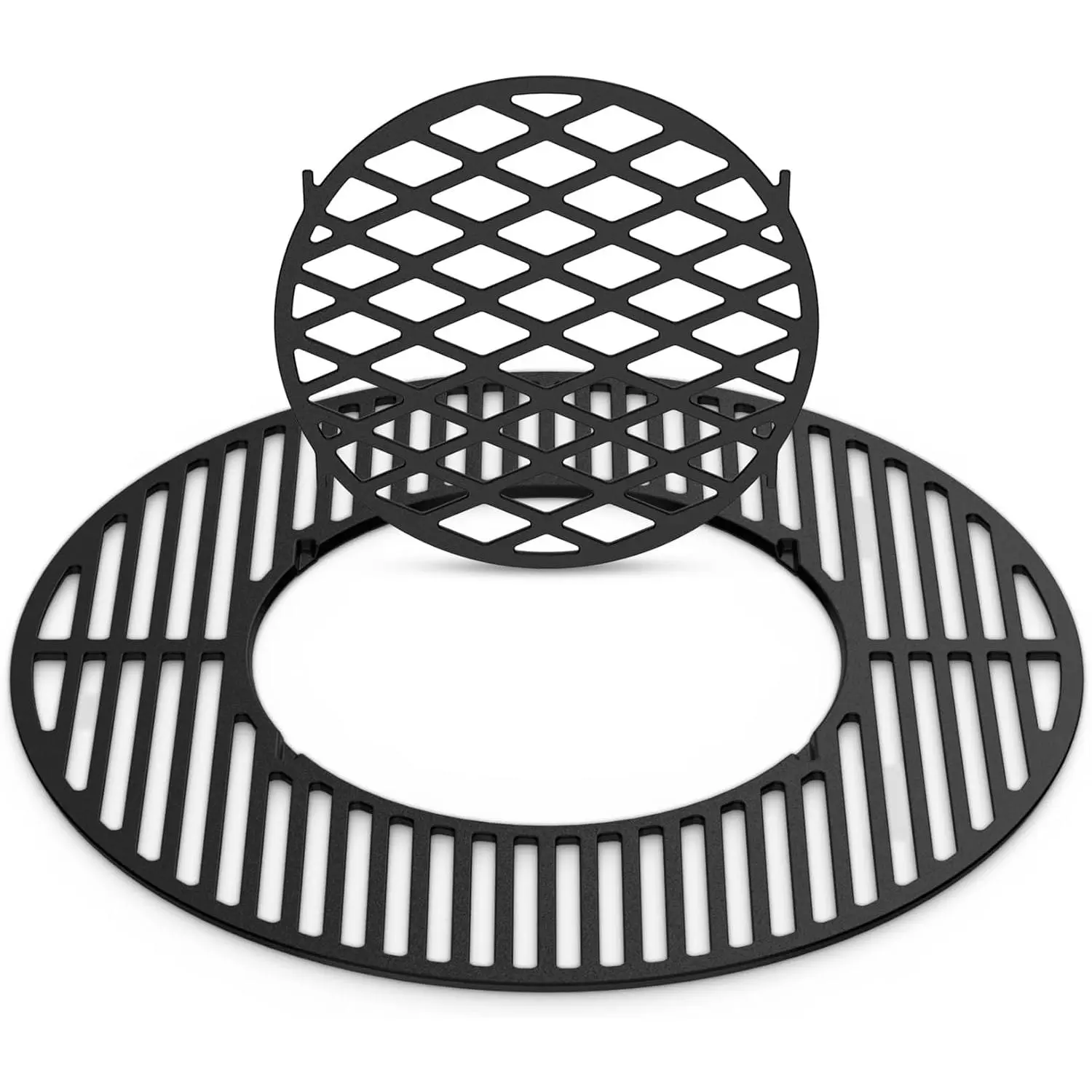 Charkettle 2-in-1 Cast Iron 21.5 Inch Grill Grate Replacement Gourmet BBQ System, Compatible with Weber 22-1/2 inch Kettle Charcoal Grills