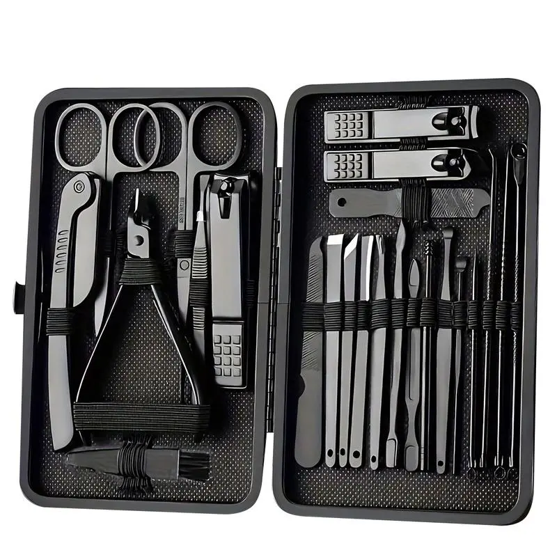 Stainless Steel Nail Clippers Set - 24-Pc Grooming Kits with 8/15/24 Tool Mix, Compact Storage Bag, Portable Manicure-Pedicure Tools for Hand/Foot/Face Care, Precision Shaping, Travel-Ready Male Gifts