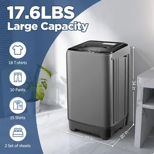 YASHE 17.6Lbs Portable Washing Machine Full-Automatic Compact Washer with Drain Pump 10 Programs 8 Water Levels LED Display for Apartment RV Dorm Grey