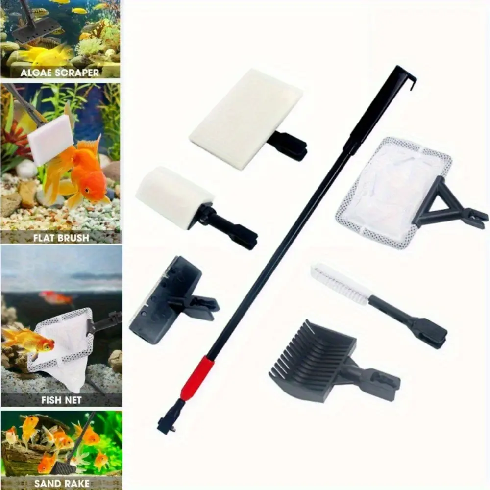 6 in 1 Aquarium Cleaning Tool Set Adjustable Fish Tank Cleaning Tool Strong and Durable Seaweed Scraper Tool Fish Tank Glass Cleaner with Retractable Handle