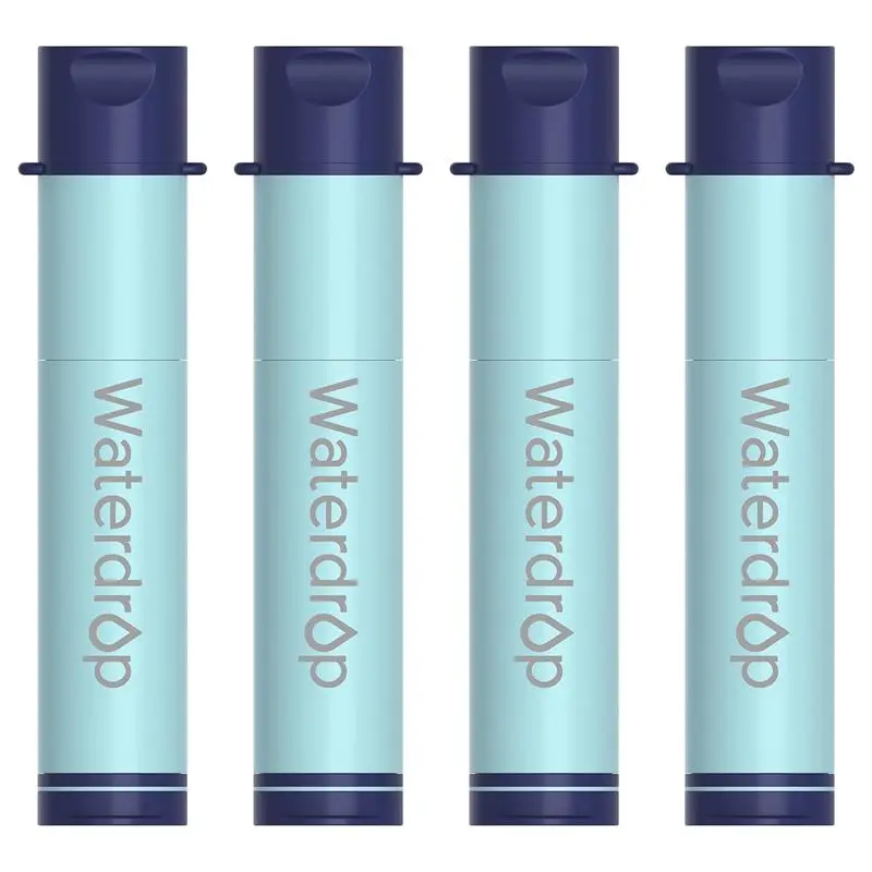 Water Drop Water Filter Straw 4 Pack - 0.1 um Ultrafiltration Membrane, Recyclable Straw for Camping, Travel, and Emergency Preparedness