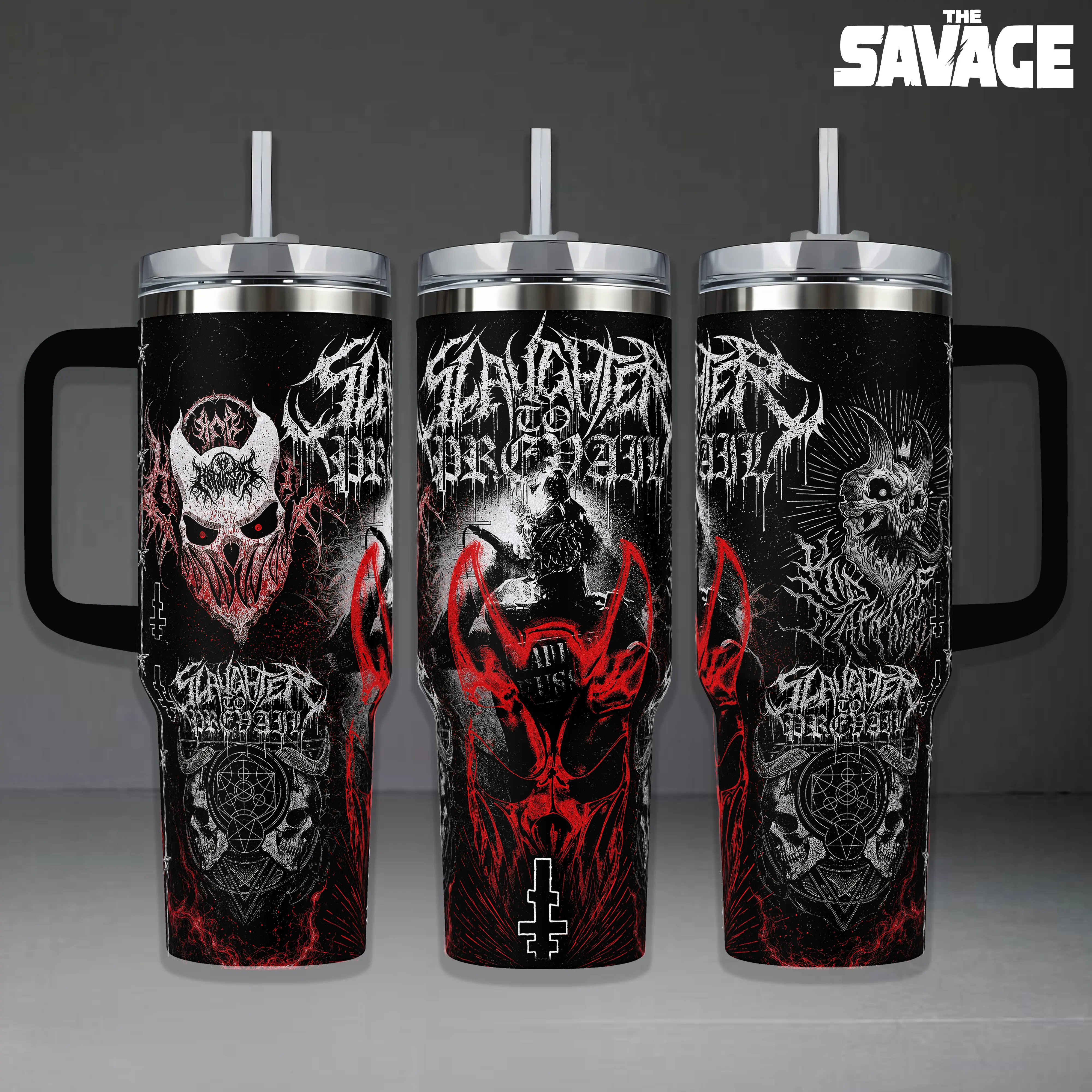 Slaughter to Prevail Tumbler, 20oz & 40oz Insulated Travel Mug with Handle & Straw. Deathcore Band Art Cup, Heavy Metal Fan Merchandise, Perfect Gift for Music Lovers and Concert Enthusiasts