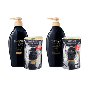 Tsubaki Black Camellia EX Shampoo & Conditioner Set - Luxury Black Ion Repair for Damaged, Permed & Colored Hair - Includes Refill (400ml*2+300ml*2)