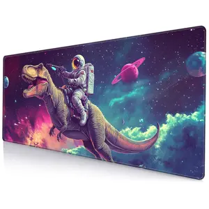 Astronaut Riding Dinosaur Pattern Mouse Pad, Rectangle Gaming Mouse Pad, Office Desk Keyboard Mat for Home Office Desk