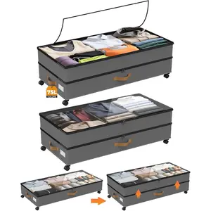 Bed with Wheels 2-Pack, 75L XXL the Bed Containers Large, 12" Tall for Underbed with Lids, Rolling for Shoes, Clothes, (Grey)