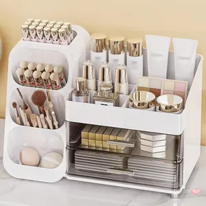 Modern Durable Compact Cosmetic Storage Organizer with Drawers, Compartments, Thick Detachable Parts, Clutter-Free Vanity Storage Box for Vanity, Dresser (White)