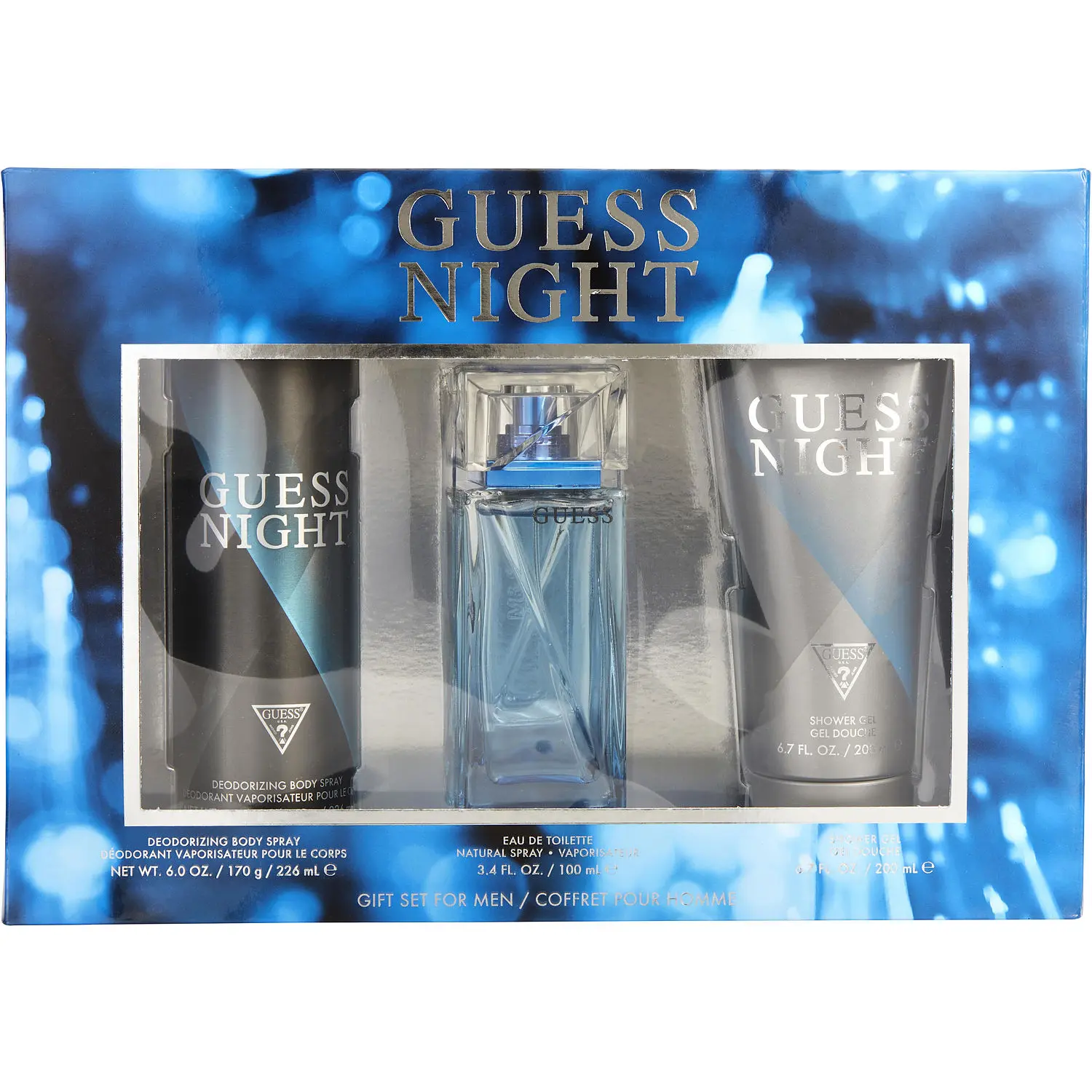 Guess Night Set-Edt Spray 3.4 Oz & Deodorant Spray 6 Oz & Shower Gel 6.7 Oz For Men
