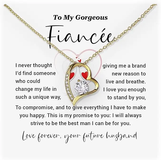 Cubic Zirconia Crystal Sentimental Necklace - White Gold/Yellow Gold Casual Jewelry for Fiancée, Engagement & Anniversary Gift from Groom with Message Card & Soft-Touch Gift Box, Soft-Touch Box, Metal Plated Gold