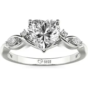Jeulia Moissanite Twig Ring for Women | Infinity Twist Heart Cut Promise Ring | 925 Sterling Silver Anniversary Wedding Gift for Her | Engagement Promise Band with Gift Box