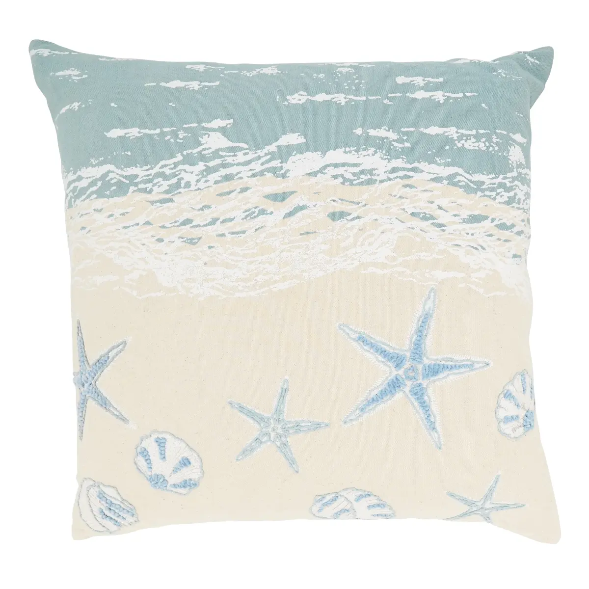Saro Lifestyle 6547.BL20SP 20 in. Square Poly-Filled Cotton Throw Pillow - Coastal Elegance Beach Themed Bedroom Home Décor for Indoor Use, Seaside Charm Blue