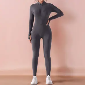 Women’s Seamless Long Sleeve Zipper Fitness Bodysuit, Shaping Yoga Sports Suit for Gym Training and Athletic Style