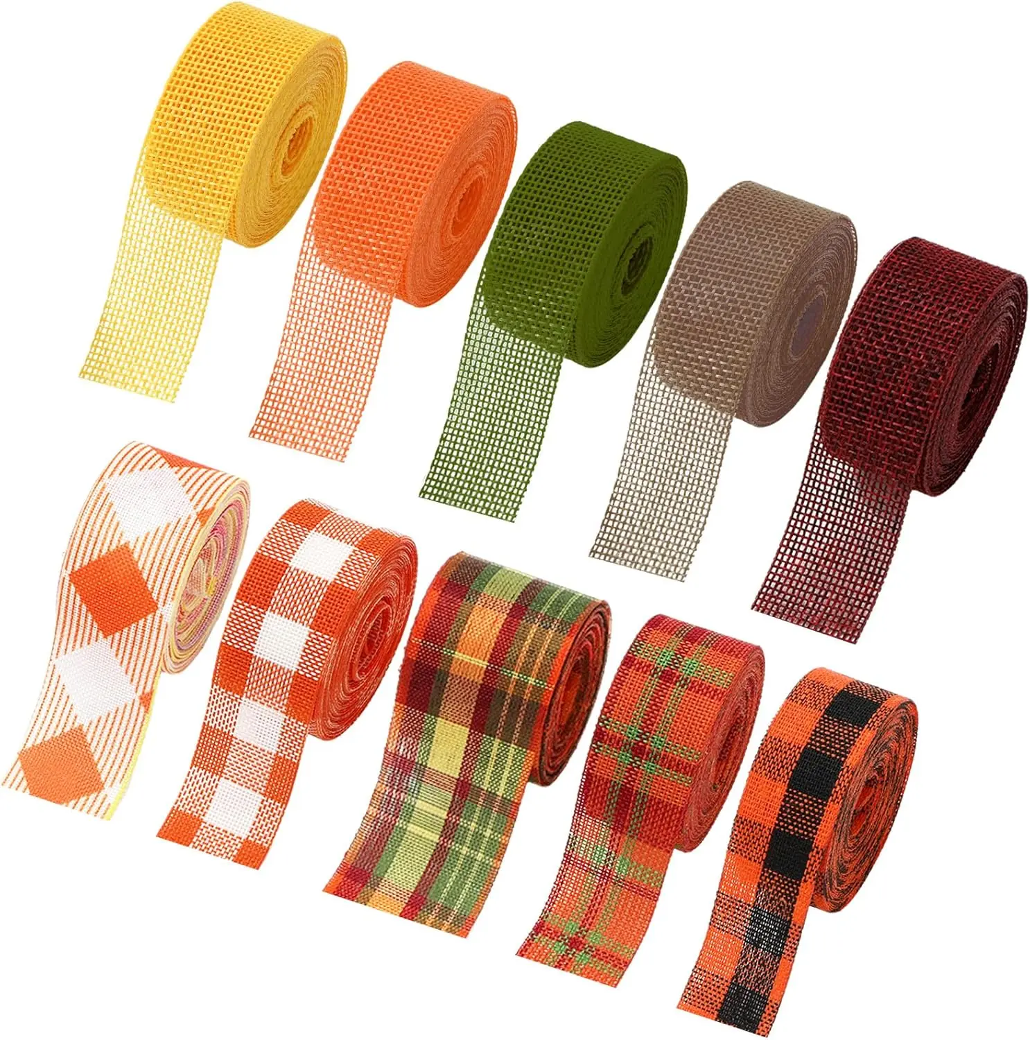 10 Rolls 50 Yard Fall Plaid Burlap Ribbon Rolls 1 Inch  Wrapping Ribbon Autumn Decorative Ribbon for DIY Crafts Wreath Bow Making Supplies  Decor, JT1937