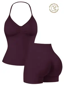 Bootie Lifting & Snatched Waist Yoga Set, Halter Ruched Top + High Waist Sculpting Shorts, Ideal for Gym, Yoga, Activewear, Gym Workout Set