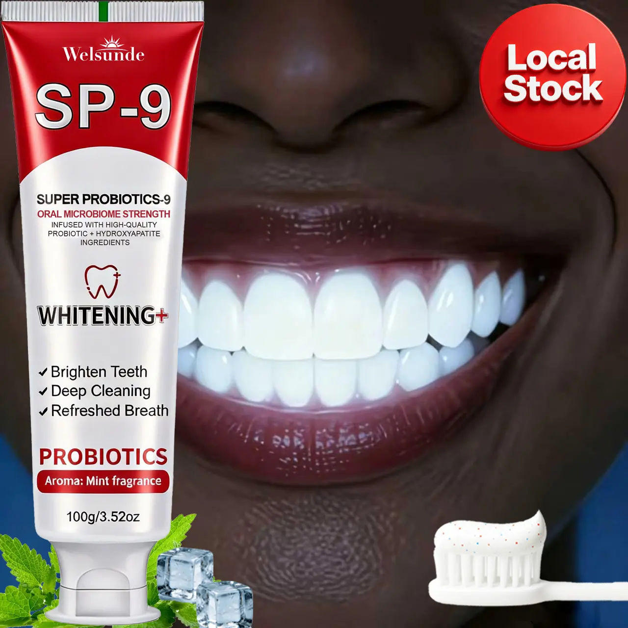 Welsunde SP-9 Super Probiotics Whitening Toothpaste, Hydroxyapatite for Deep Cleaning, Freshen Breath, Mint Flavor, 100g fluoride-free oral care natural ingredient gentle care improves protects gum